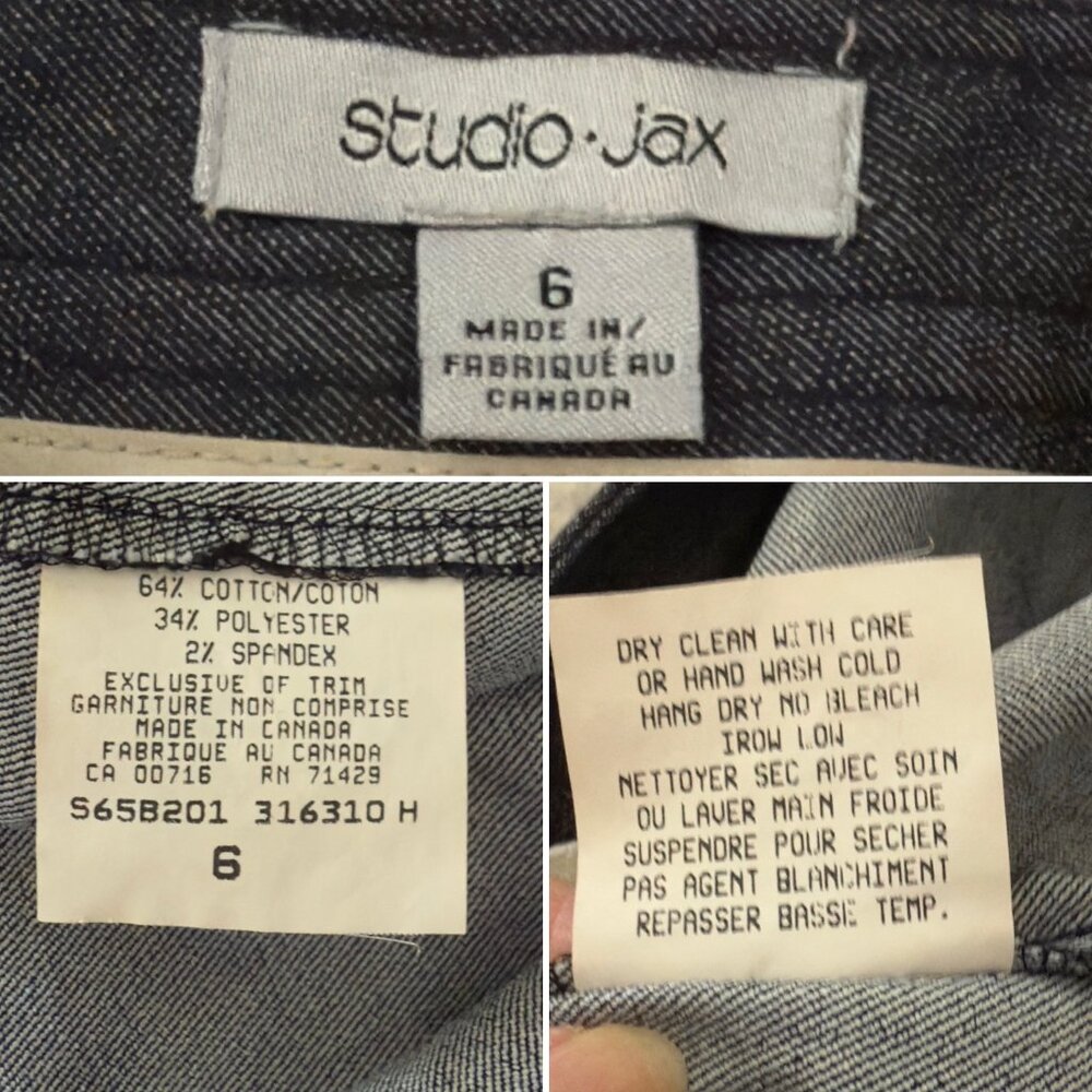 Studio Jax Pants Size 6 Dark Denim Tailored Straight Leg Vintage Y2K Canada Made - Picture 8 of 13